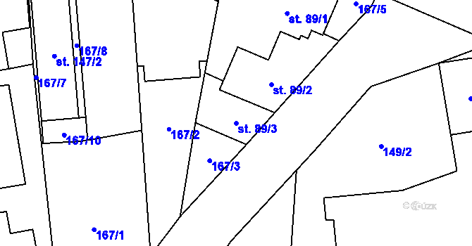 Parcela st. 89/3 v KÚ Příšovice, Katastrální mapa