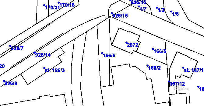 Parcela st. 166/6 v KÚ Příšovice, Katastrální mapa