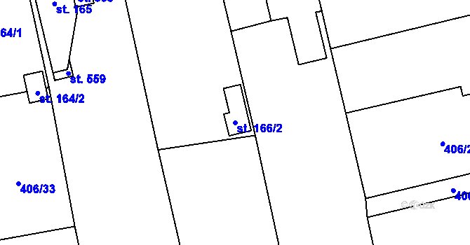 Parcela st. 166/2 v KÚ Příšovice, Katastrální mapa
