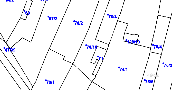 Parcela st. 70/10 v KÚ Nové Mlýny, Katastrální mapa