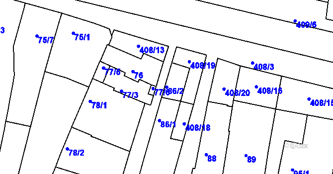Parcela st. 86/2 v KÚ Nové Mlýny, Katastrální mapa