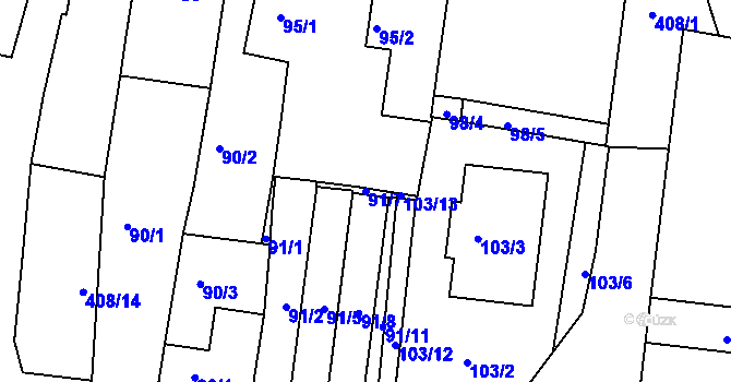 Parcela st. 91/7 v KÚ Nové Mlýny, Katastrální mapa