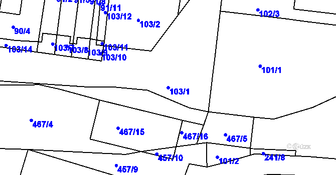 Parcela st. 103/1 v KÚ Nové Mlýny, Katastrální mapa