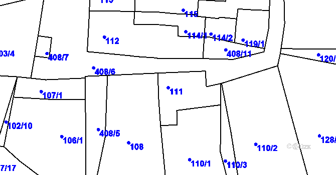 Parcela st. 111 v KÚ Nové Mlýny, Katastrální mapa
