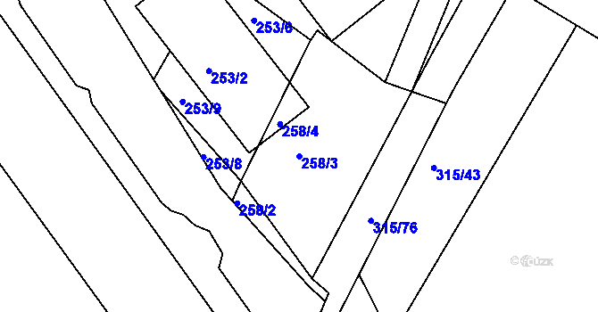 Parcela st. 258/3 v KÚ Nové Mlýny, Katastrální mapa