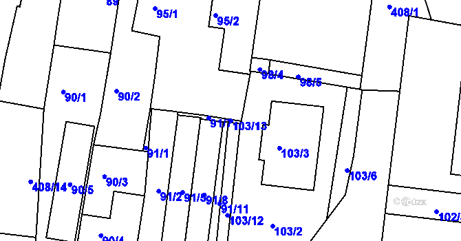 Parcela st. 103/13 v KÚ Nové Mlýny, Katastrální mapa