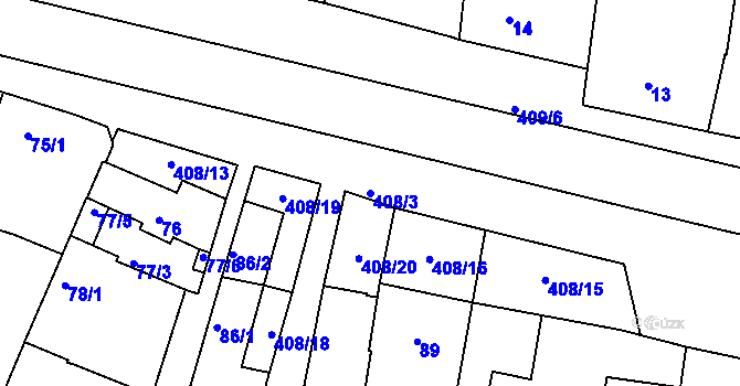 Parcela st. 408/3 v KÚ Nové Mlýny, Katastrální mapa