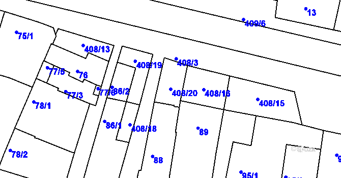 Parcela st. 408/20 v KÚ Nové Mlýny, Katastrální mapa