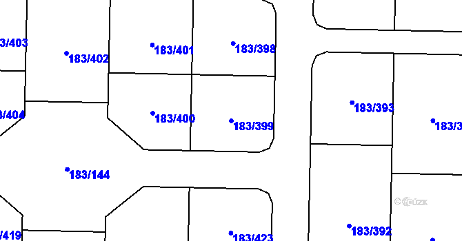 Parcela st. 183/399 v KÚ Nové Mlýny, Katastrální mapa