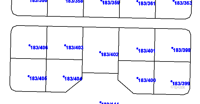 Parcela st. 183/402 v KÚ Nové Mlýny, Katastrální mapa