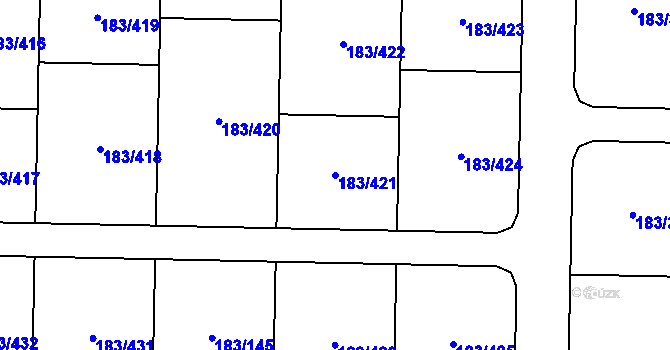 Parcela st. 183/421 v KÚ Nové Mlýny, Katastrální mapa