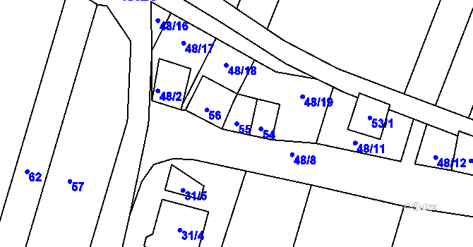 Parcela st. 55 v KÚ Přítluky, Katastrální mapa