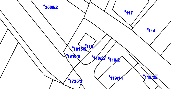 Parcela st. 118 v KÚ Přítluky, Katastrální mapa