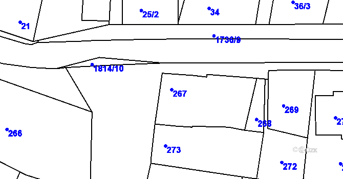 Parcela st. 267 v KÚ Přítluky, Katastrální mapa