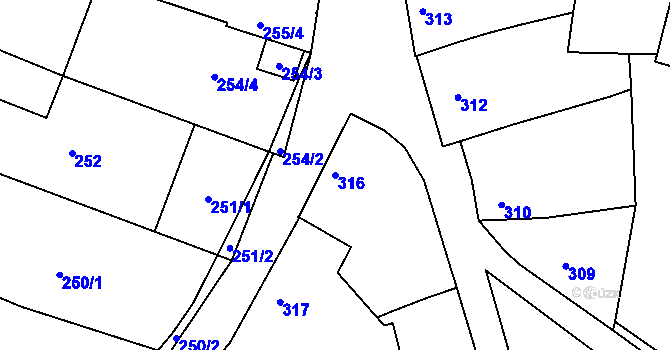 Parcela st. 316 v KÚ Přítluky, Katastrální mapa