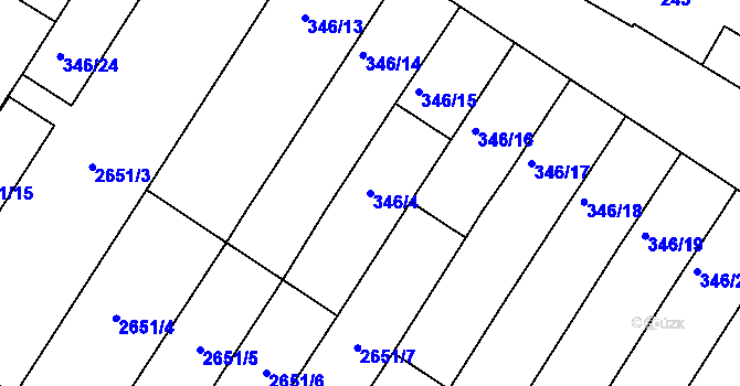 Parcela st. 346/4 v KÚ Přítluky, Katastrální mapa