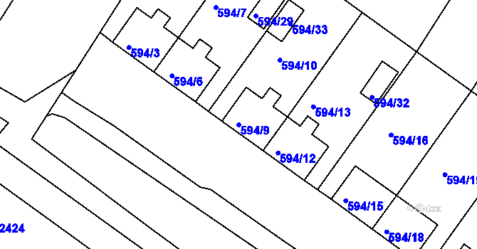 Parcela st. 594/9 v KÚ Přítluky, Katastrální mapa