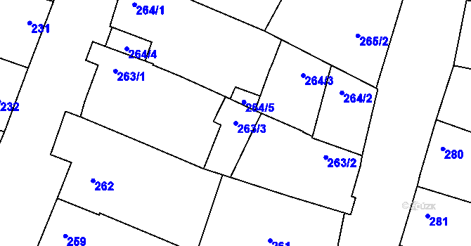 Parcela st. 263/3 v KÚ Přítluky, Katastrální mapa