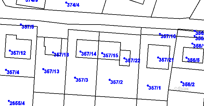 Parcela st. 357/15 v KÚ Přítluky, Katastrální mapa
