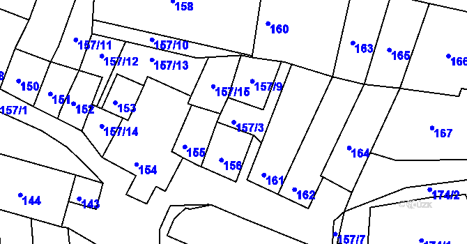 Parcela st. 157/3 v KÚ Přítluky, Katastrální mapa