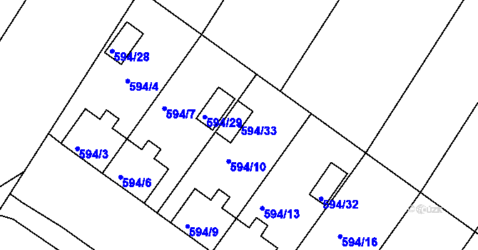 Parcela st. 594/33 v KÚ Přítluky, Katastrální mapa