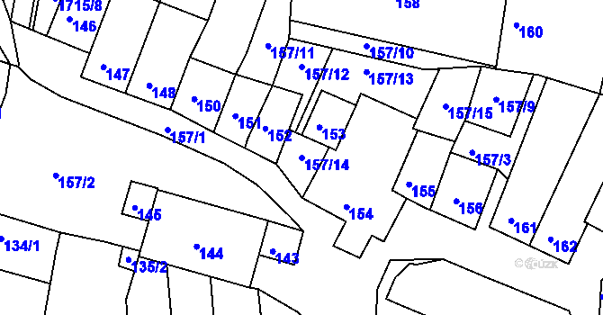 Parcela st. 157/14 v KÚ Přítluky, Katastrální mapa