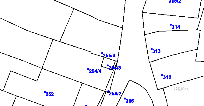 Parcela st. 255/4 v KÚ Přítluky, Katastrální mapa