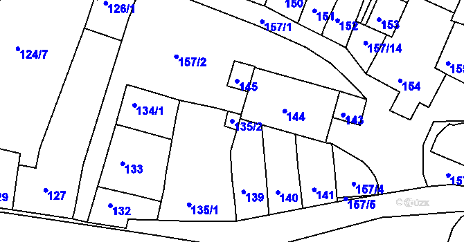 Parcela st. 135/2 v KÚ Přítluky, Katastrální mapa