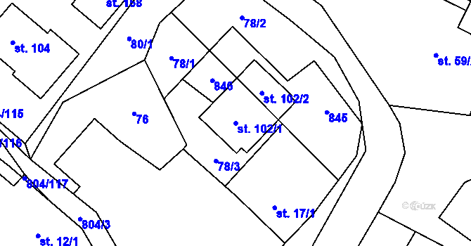Parcela st. 102/1 v KÚ Přívětice, Katastrální mapa