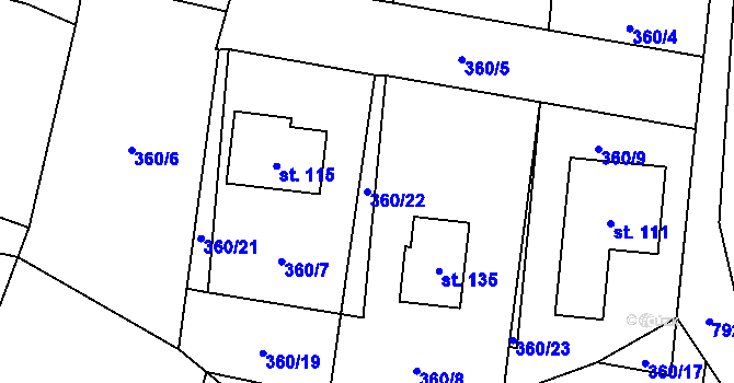 Parcela st. 360/22 v KÚ Přívětice, Katastrální mapa