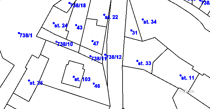Parcela st. 738/12 v KÚ Přívětice, Katastrální mapa