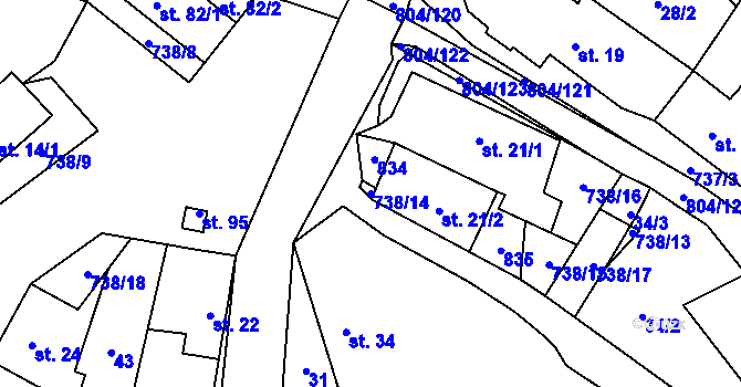 Parcela st. 738/14 v KÚ Přívětice, Katastrální mapa