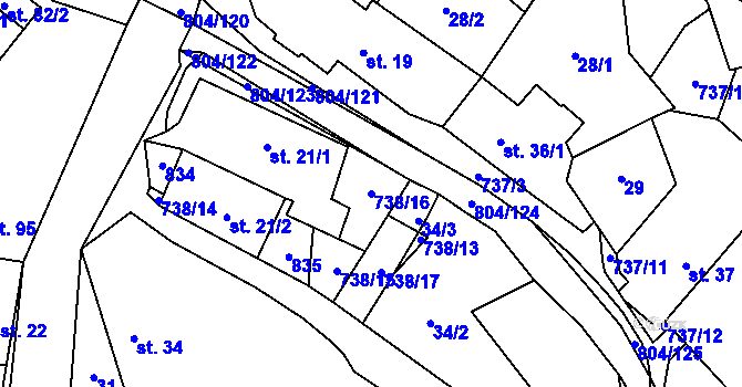 Parcela st. 738/16 v KÚ Přívětice, Katastrální mapa