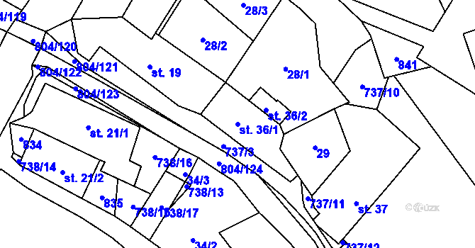 Parcela st. 36/1 v KÚ Přívětice, Katastrální mapa