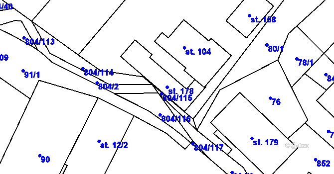 Parcela st. 178 v KÚ Přívětice, Katastrální mapa