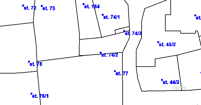 Parcela st. 74/2 v KÚ Přívory, Katastrální mapa