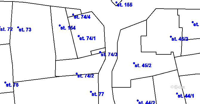 Parcela st. 74/3 v KÚ Přívory, Katastrální mapa