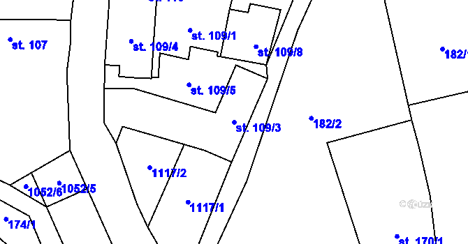 Parcela st. 109/3 v KÚ Přívory, Katastrální mapa