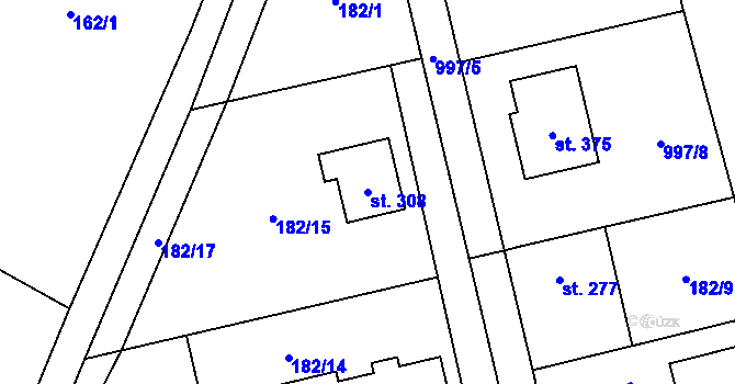Parcela st. 308 v KÚ Přívory, Katastrální mapa