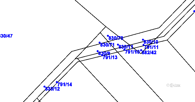 Parcela st. 830/9 v KÚ Přívory, Katastrální mapa