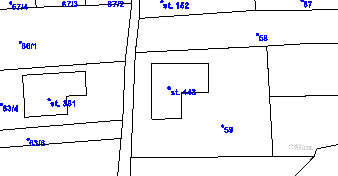 Parcela st. 443 v KÚ Přívory, Katastrální mapa