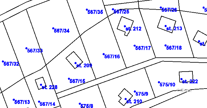 Parcela st. 567/16 v KÚ Přívrat, Katastrální mapa
