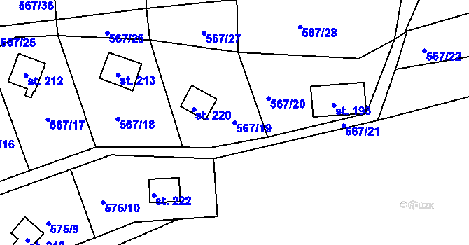 Parcela st. 567/19 v KÚ Přívrat, Katastrální mapa