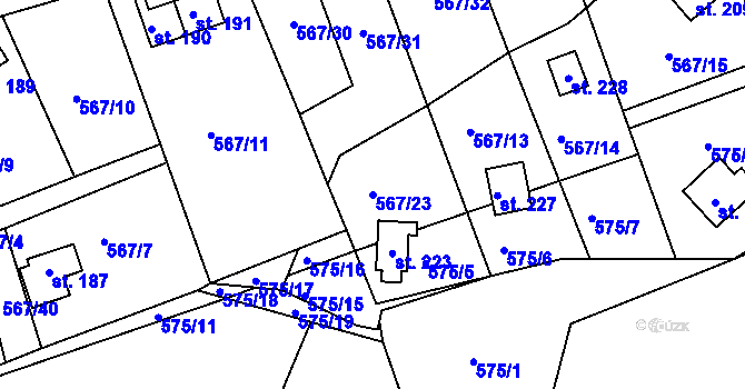 Parcela st. 567/23 v KÚ Přívrat, Katastrální mapa