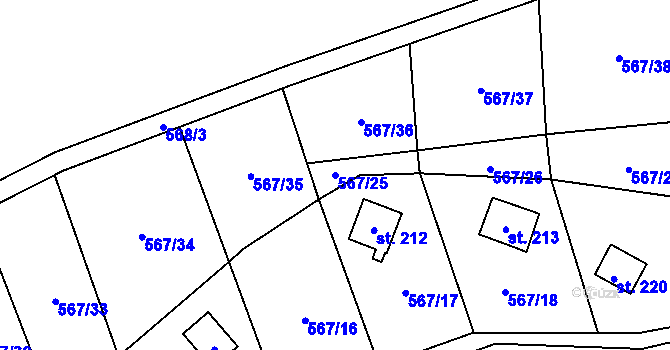 Parcela st. 567/25 v KÚ Přívrat, Katastrální mapa