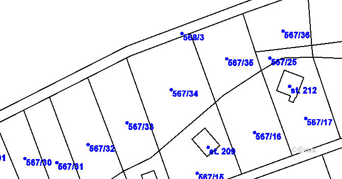 Parcela st. 567/34 v KÚ Přívrat, Katastrální mapa
