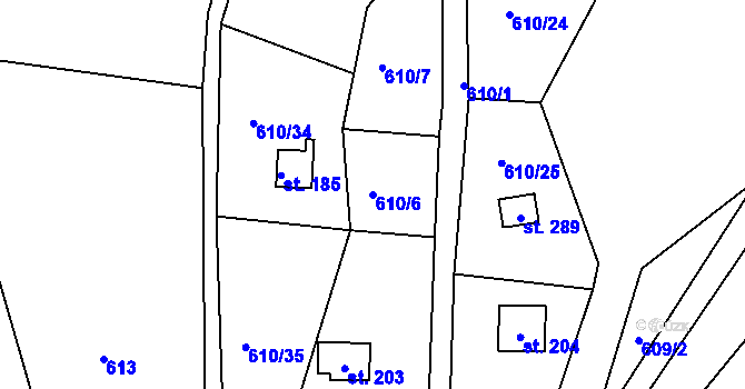 Parcela st. 610/6 v KÚ Přívrat, Katastrální mapa