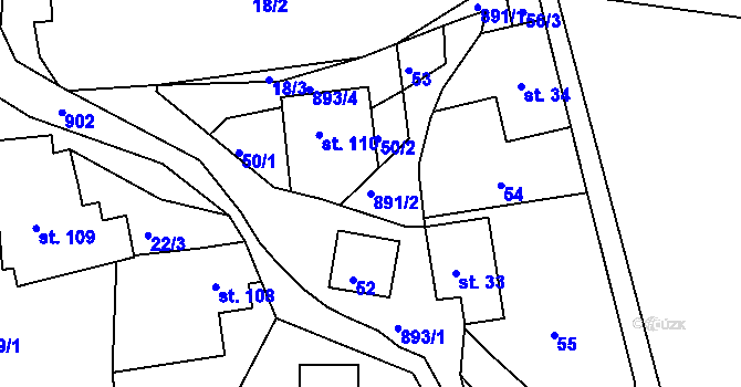 Parcela st. 891/2 v KÚ Přívrat, Katastrální mapa