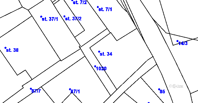 Parcela st. 34 v KÚ Psárov, Katastrální mapa