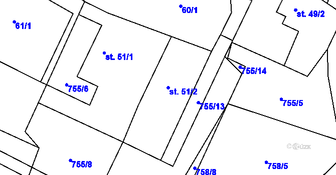 Parcela st. 51/2 v KÚ Psárov, Katastrální mapa